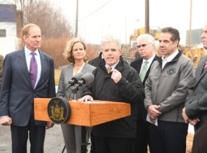Suffolk County Executive Steven Bellone speaks at Double Track Project  milestone event 01-12-2018