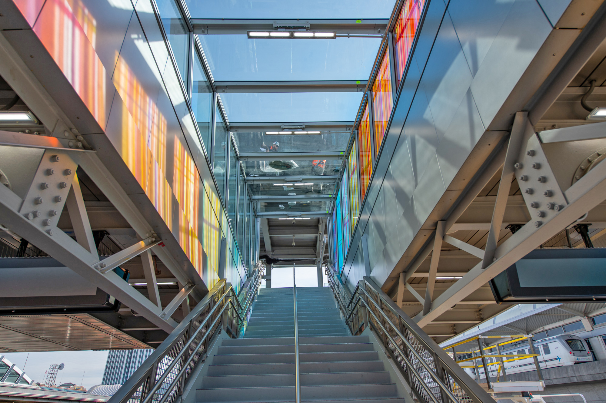 Platform F stairway with glass artwork